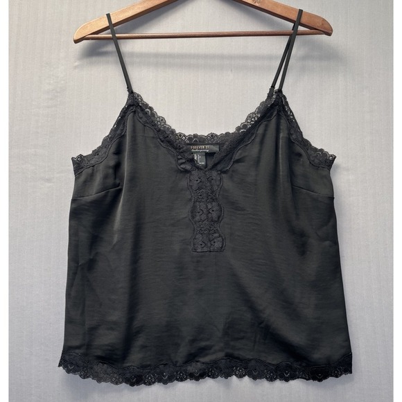 Forever 21 Tops - Forever 21 Black Lace Trim Y2K Satin Cami Top Whimsigoth Fairy Grunge